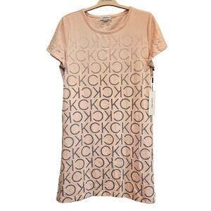 Calvin Klein Womens XL Sleep T Shirt‎ Dress Loungewear Nightgown Pink Logo